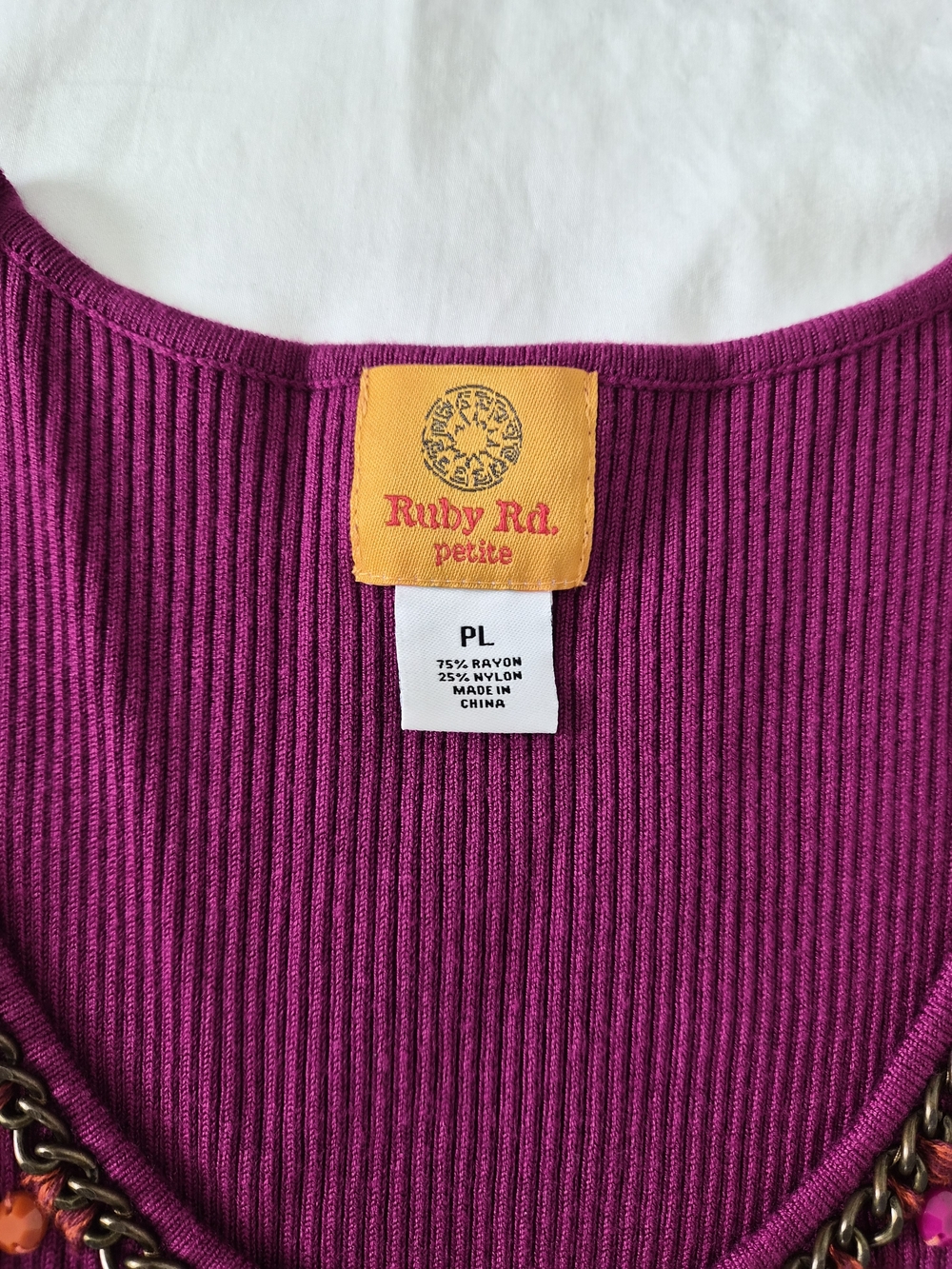 Ruby Rd. Magenta Ribbed Tank with Beaded Neckline - Picture 3 of 5